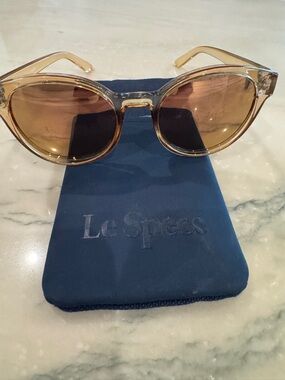 Le Specs Transparent Honey Round Sunglasses with Brown Lenses